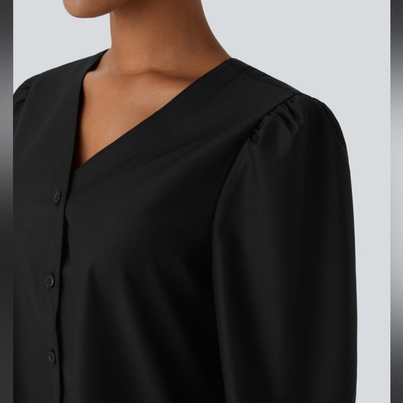 Halara V Neck Button Long Sleeve Work Blouse - Picture 5 of 8